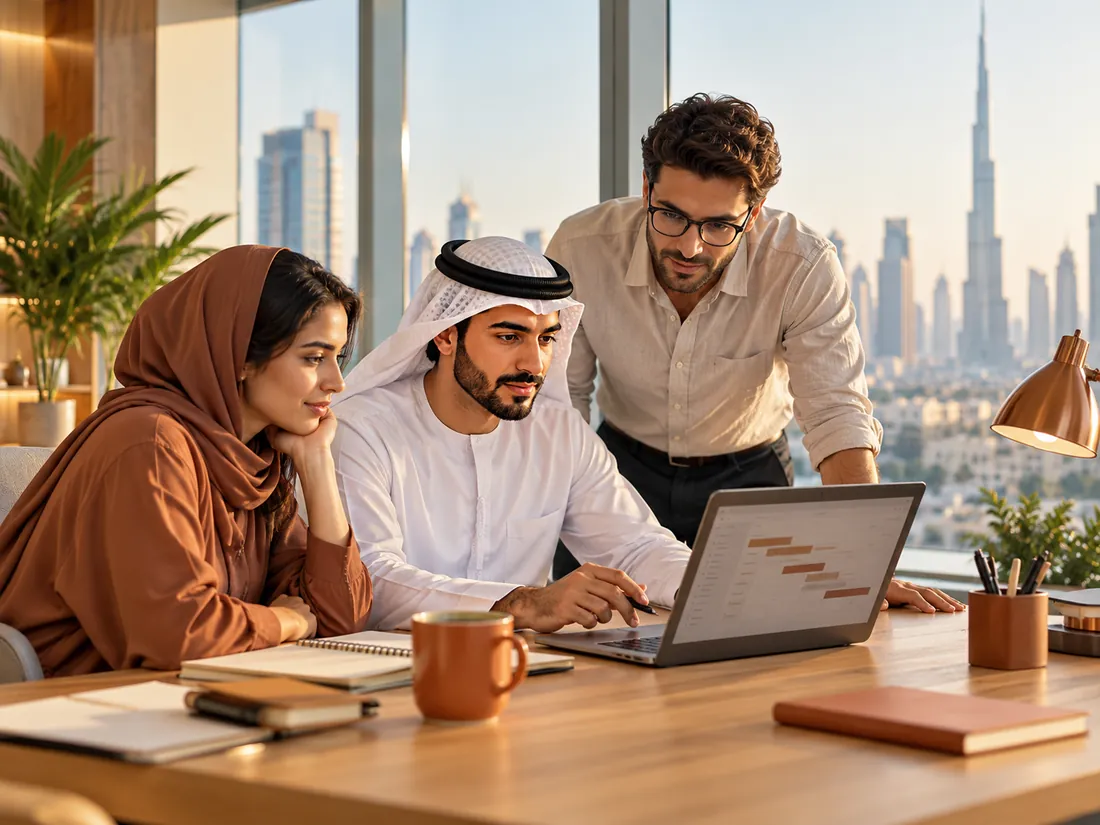 Software development team collaborating in a Dubai office